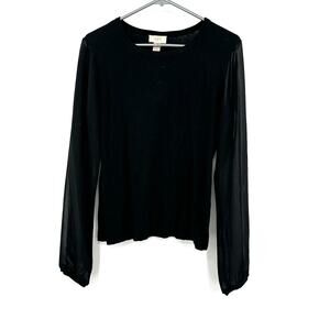 Loft Size‎ Medium Sweater Black Solid Knit Pullover Semi Sheer Sleeves Holiday